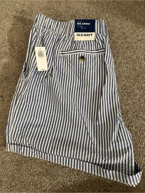 Old Navy Blue & White Striped OG Chino Shorts